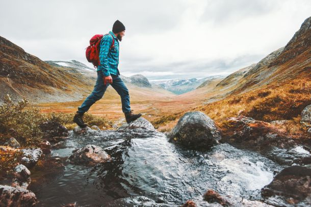 A man walking through nature